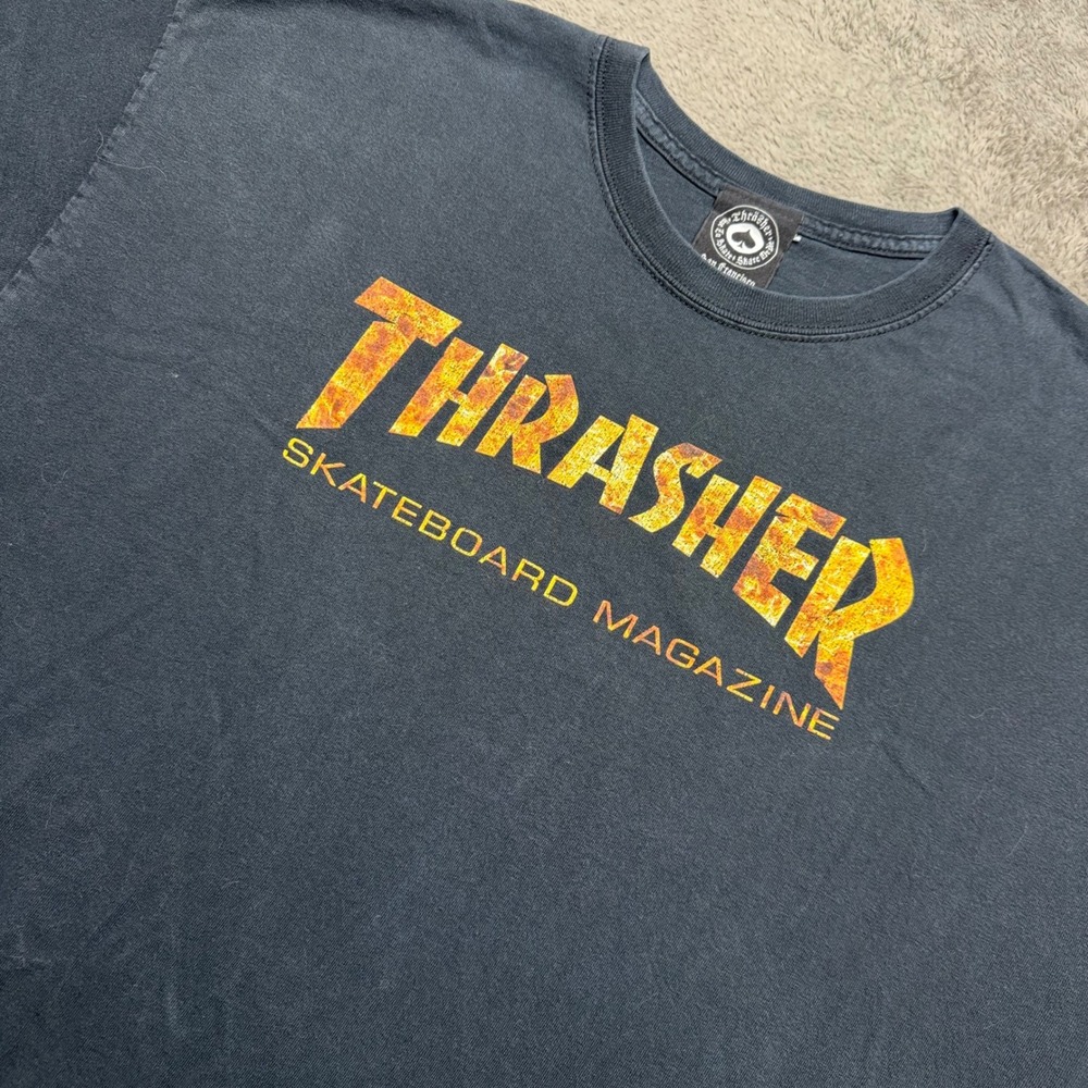 THRASHER SKATEBOARD MAGAZINE T Shirt Men XL Black Orange Goat Pentagram Graphic